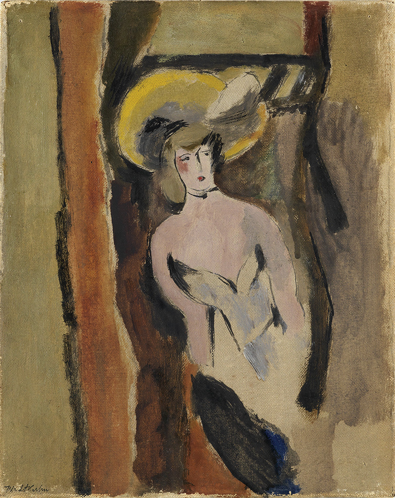 WALT KUHN Woman in a White Dress with Yellow Hat.